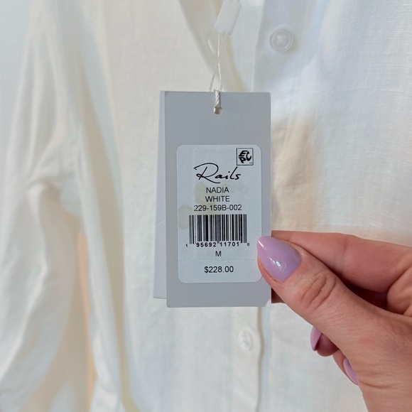 RAILS Nadia White Linen Tie-Front Button Down Mini Dress NWT - Medium - Picture 2 of 10